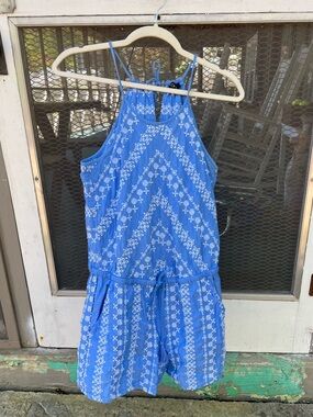 LOFT Blue Sleeveless Girls' Romper with White Embroidered Print